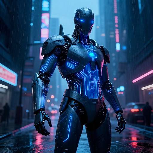Futuristic Cybernetic Warrior in Neon City