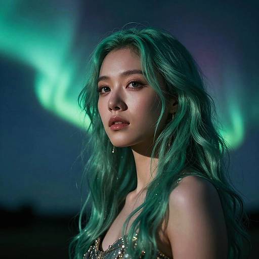Woman with Phosphorescent Northern Lights Hair