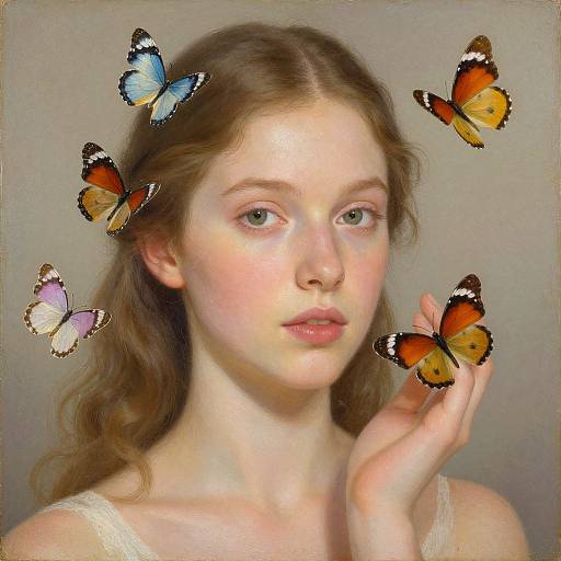 Woman's Fair Face with Butterflies