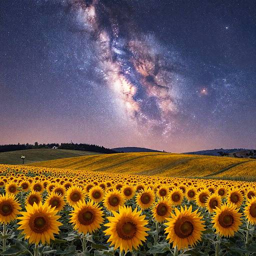 Watercolor Sunflower Meadow at Twilight