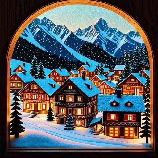 Alpine Chalet Village Winter Diorama