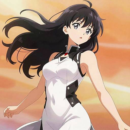 Glossy Anime Heroine in Orange Radiance