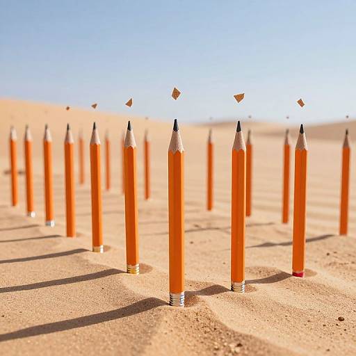 Surreal Orange Pencils in Desert