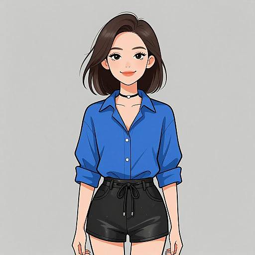 Smiling Woman in Edgy Blue Blouse