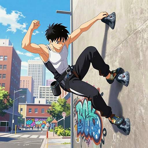 Dynamic Parkour Leap in Urban Anime