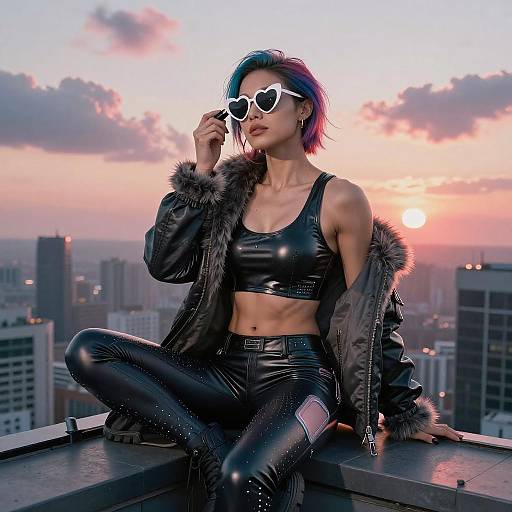 Cyberpunk Androgynous Character at Sunset