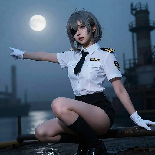 Moonlit Admiral Straddling on Foggy Docks