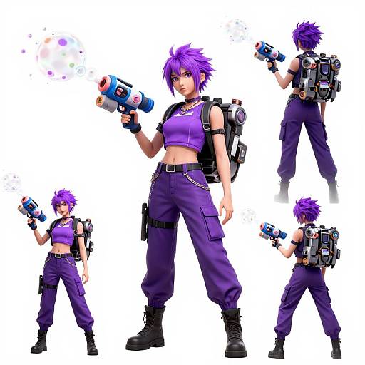 Purple-Haired Girl with Bubble Gun