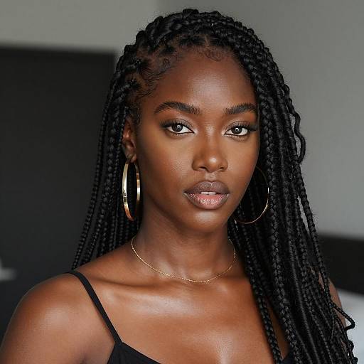 Elegant Black Woman with Braided Hair and Hoop Earrings