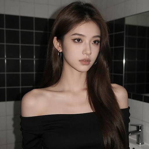 Moody Bathroom Portrait of Young Woman