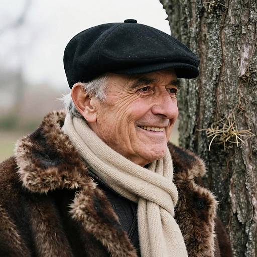 Smiling elderly man in winter clothing