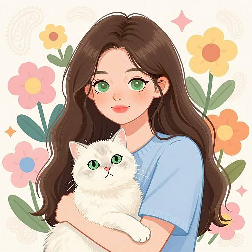 Charming Illustration of Woman and Cat