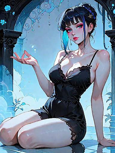 Dark Fantasy Woman in Black Silk Camisole