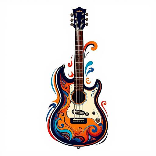 Vibrant Symmetrical Guitar Tattoo Design
