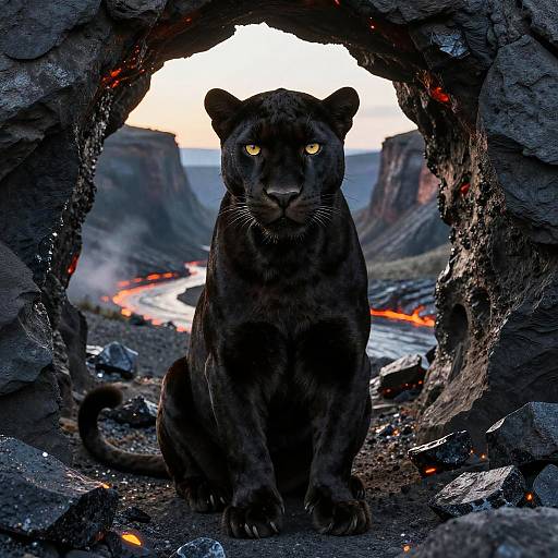 Majestic Black Panther at Ember-Lit Canyon