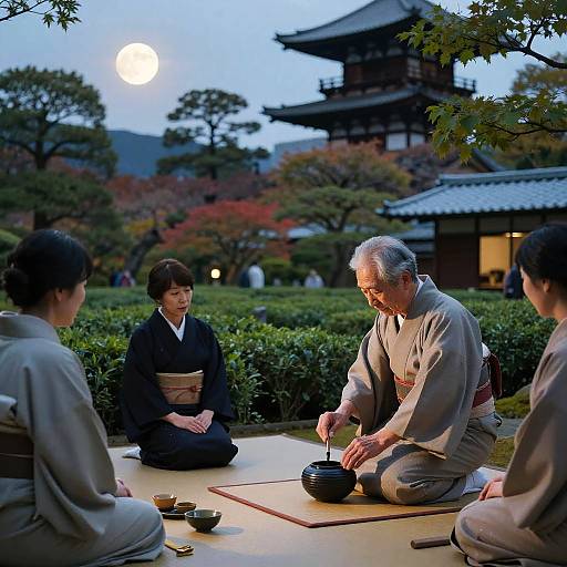 Moonlit Kyoto Tea Ceremony of Impermanence