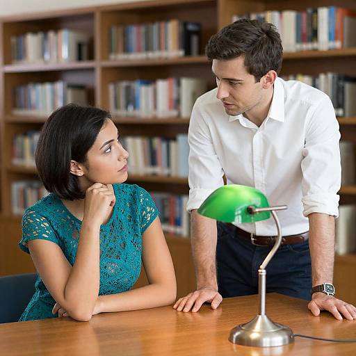 Library Conversation with Desk Lamp