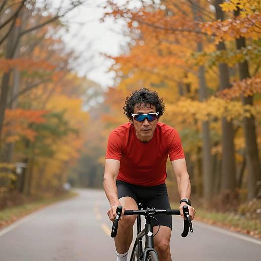 Man Cycling on Autumn Forest Road