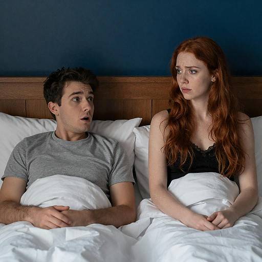Surprised Couple in Bed Scene