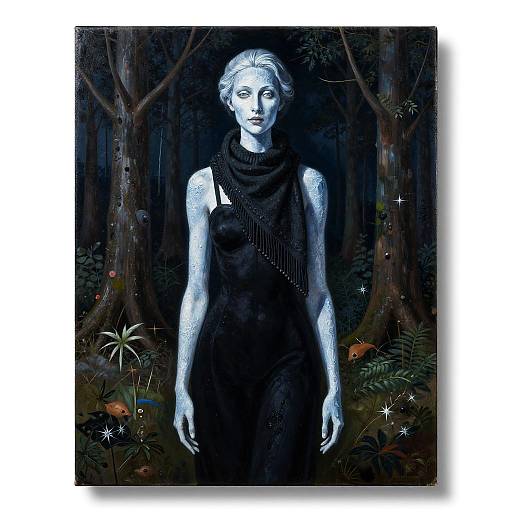 Ice-Skinned Woman in Night Forest
