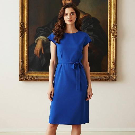 Woman in Blue Dress with Painting