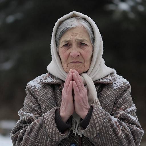 Elderly Woman in Snowy Environment