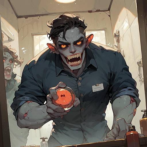 Horror Monster Behind Glass Holding Cell