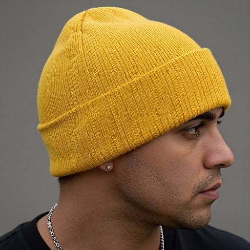 Close-Up of Man in Yellow Beanie