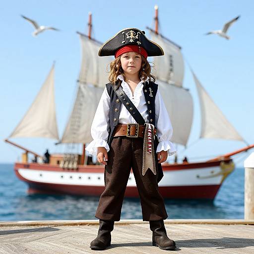 Boy in Pirate Costume on Dock