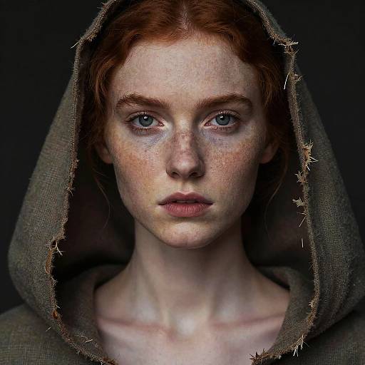 Closeup Portrait of Redhead Woman in Hooded Cape