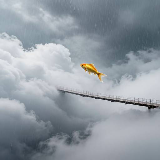 Golden Fish Soaring Through Ethereal Clouds