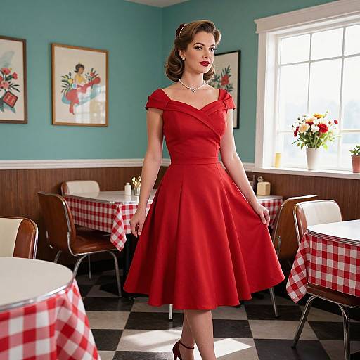 Elegant Woman in Vintage 1950s Diner
