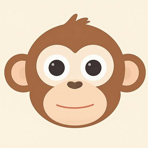 Cute digital drawing of a cartoon monkey face with large black eyes, brown fur, a beige face, and a simple smile.