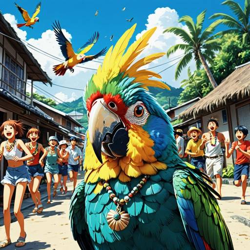 Whimsical Parrots in Tropical Chaos