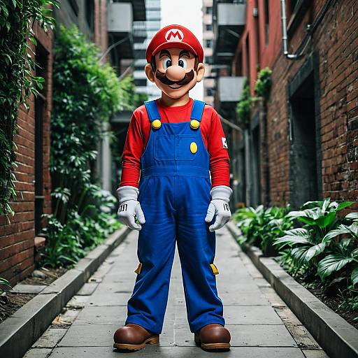 Realistic Mario Costume in Urban Alley