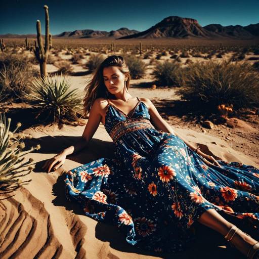 Bohemian Fashion Model Reclining in Desert