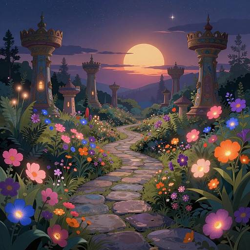 Enchanted Twilight Garden with Glowing Flowers