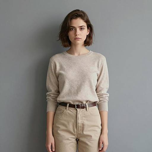 Young Woman in Beige Casual Outfit