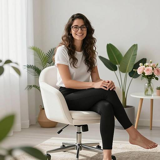 Cozy Modern Living Room with Smiling Woman