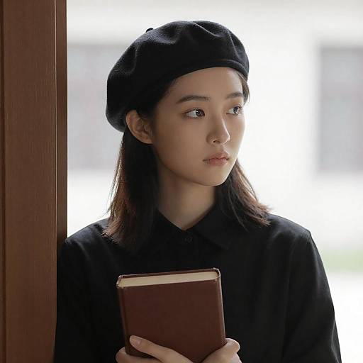 Thoughtful Woman in Black Beret