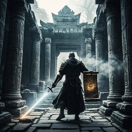 Armored Warrior Monk in Ancient Temple