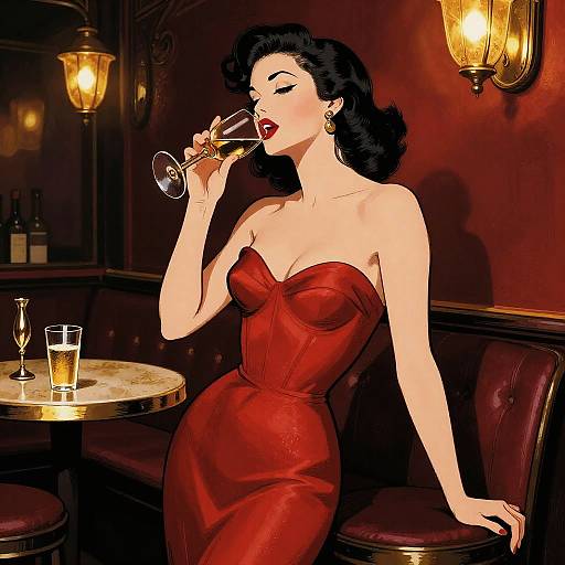 Crimson Jazz Chanteuse in Gruau Style