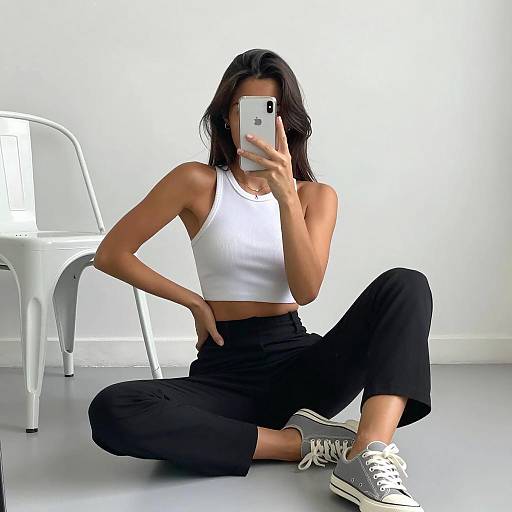 Casual Woman Taking Mirror Selfie