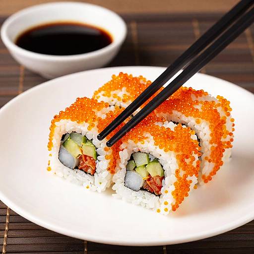 Close-up Sushi Rolls with Fish Roe