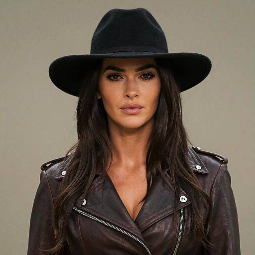 Woman in Black Hat and Leather Jacket