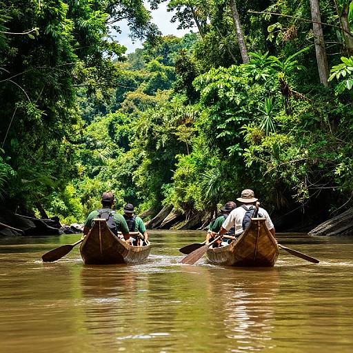 FARC Fighters in Tropical River Canoes