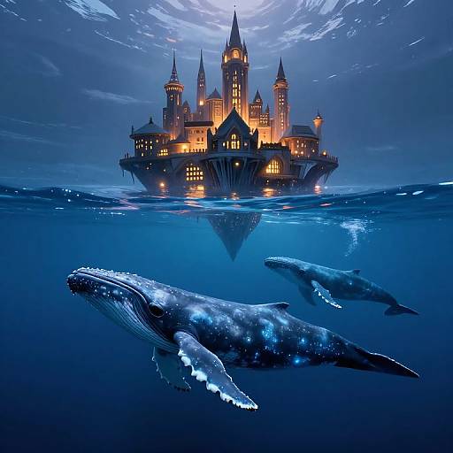 Bioluminescent Whales and Floating City