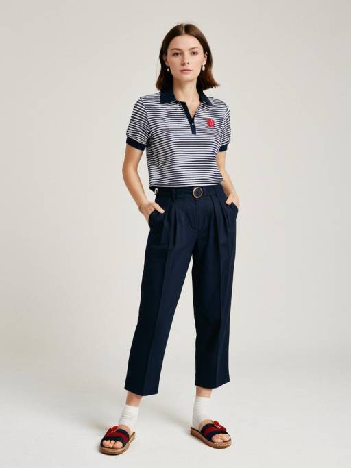 Woman in Casual Preppy Navy Outfit