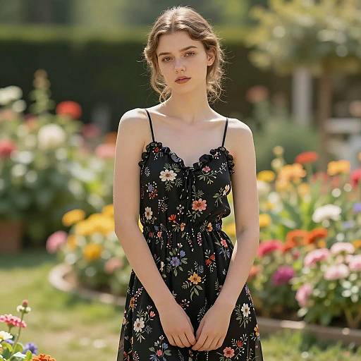 Elegant Young Woman in Floral Dress