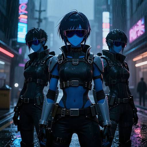 Blue Skinned Cyberpunk Anime Warriors